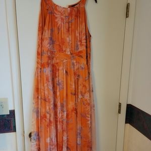 Candlelite plus-size orange floral sleeveless full length dress